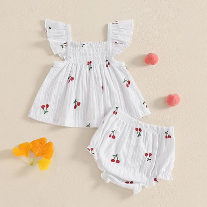 Mubineo Baby Girl Summer Clothes Cute Ruffle Tops Dress Shorts Outfits Set Infant Toddler Shrit Bloomers Princess Outfit