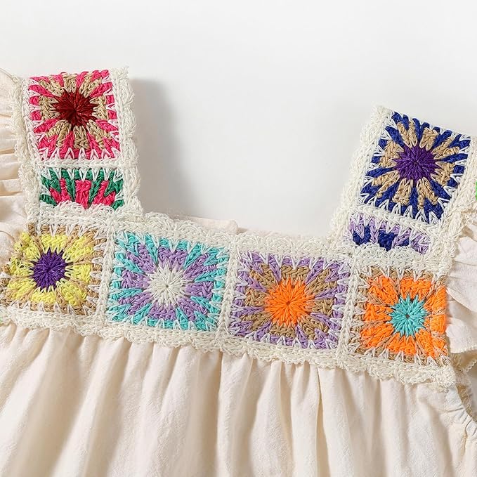 Baby Girl Romper Fall Clothes Ruffle Sleeveless Onesie Crochet Floral Bubble Romper Infant Bodysuit Boho Outfit