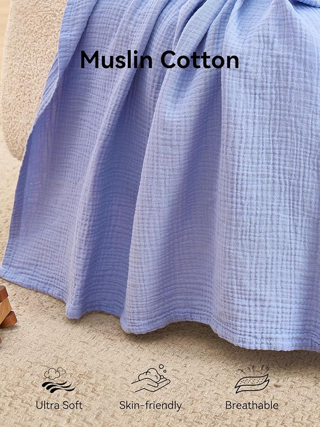 TILLYOU Baby Car Seat Cover, Breathable Muslin Cotton Infant Car Seat Cover, Lightweight Canopy with Sun and Bug Protection(Blue)