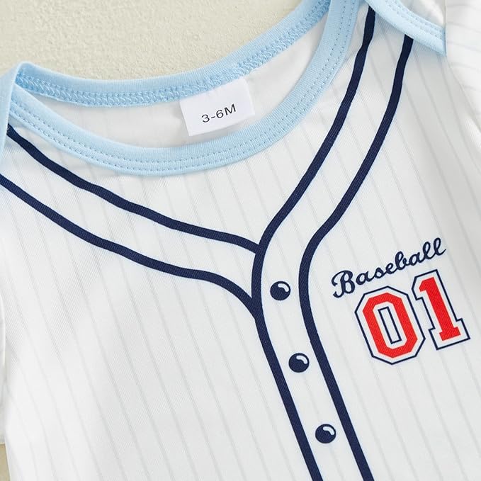 Honganda Infant Baby Boy Baseball Outfits Letter Print Striped Romper Bodysuit with Pants Hat 3Pcs Summer Clothes Set