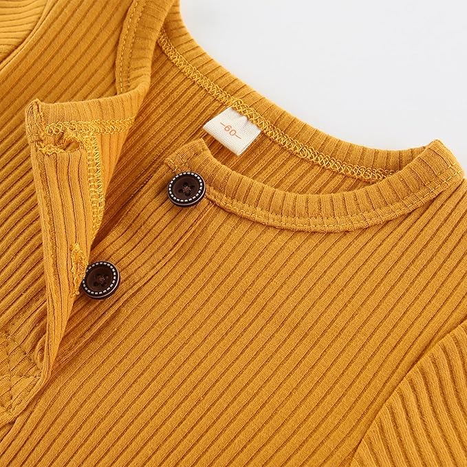 Baby Boy Girl Romper 2 Pack Long Sleeve Button Jumpsuit Cotton Unisex Infant Baby Clothes for 0-24 Months