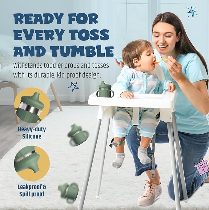 Jumble Dream Stainless Steel Sippyy Cup, Silicon Training Stainless Steel Kids Cups with Straw, Toddler Tumbler with Spill Proof Straw |6 Month Toddler Sippy Cup| BPA Free (Blue Moon) 2025