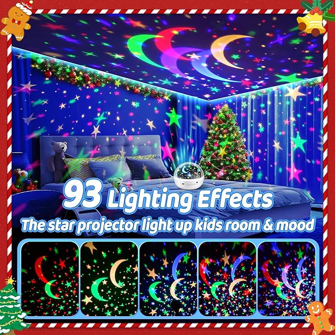 COOLNIGHT Christmas Room Decor, 93 Lighting+3 Films Christmas Projector Christmas Stuff, Remote+Dimmable+360° Slient Nightlight for Baby Nursery, Christmas Room Decorations, Moon Projector (White)
