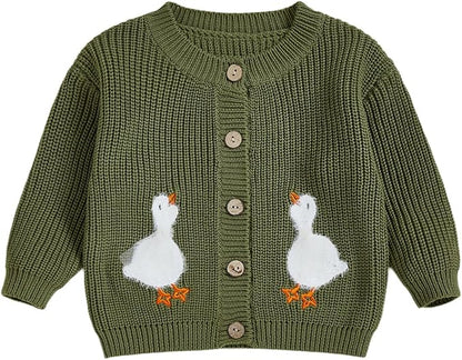 Baby Girl Cardigan Sweater Toddler Goose Embroidered Button Down Knit Sweaters Fall Winter Knitwear Jacket Clothes