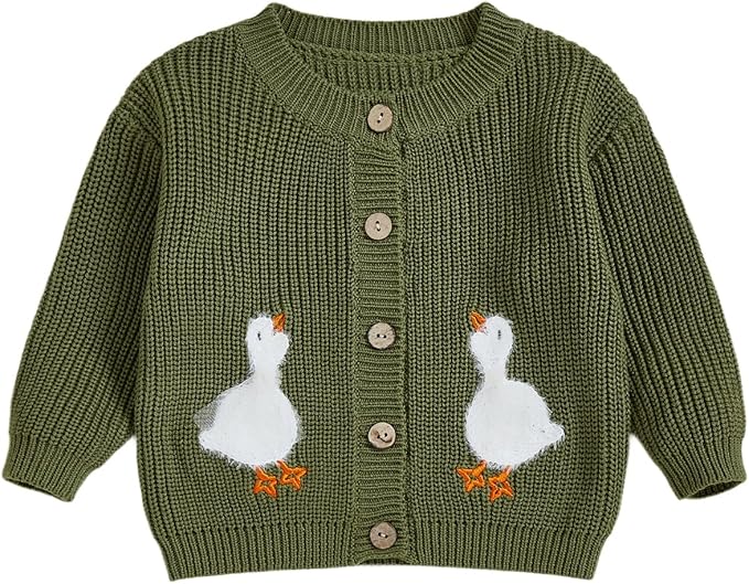 Baby Girl Cardigan Sweater Toddler Goose Embroidered Button Down Knit Sweaters Fall Winter Knitwear Jacket Clothes