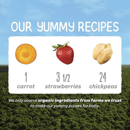 Happy Baby Organics Clearly Crafted Stage 2 Baby Food Carrots, Strawberries & Chickpeas, 4 Ounce Pouch (Pack of 16)