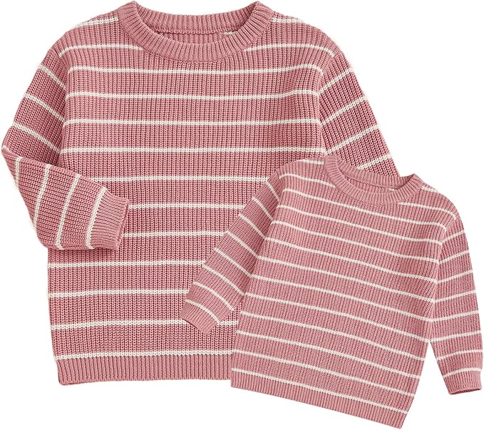 Mommy and Me Sweater Matching Family Outfit Long Sleeve Knit Sweater Pullover Mom and Baby Clothes