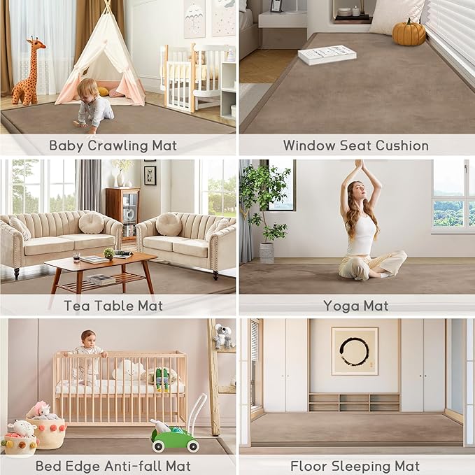 Baby Play Mat for Floor Tummy Time Mat Nursery Muscle Area Rug Playroom Rug Tatami 47"*47" Memory Foam 1.3" Thick Crawling For Babies,Toddlers, Infants, Kids,Floor(Brown)