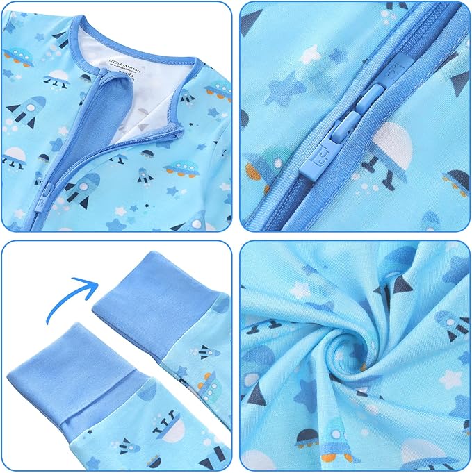 Baby Rompers Long Sleeve Mittens Cuff 2 Way Zipper Soft Footless Sleeper One-Piece Romper