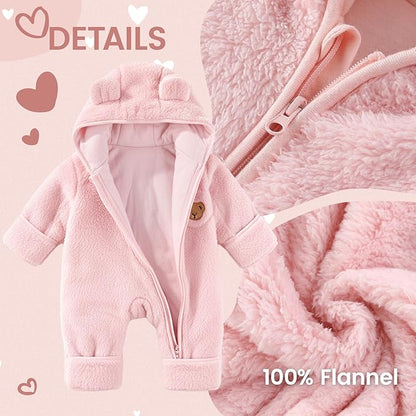 JiAmy Baby Snowsuit Newborn Fleece Winter Clothes With Flod-Over Zipper Baby Bear Hooded Thick Outfits