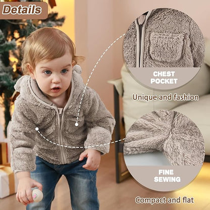 Baby Infant Boys Girls Winter Coat with Fold-Over Mittens Fleece Outwear Jacket Warm Clothes Bear Hooded