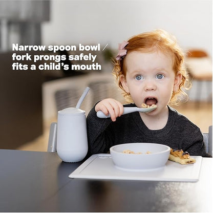 ezpz Happy Utensils (Sage) - 24 Months+ - BPA Free Toddler Utensils - Fork, Spoon and Knife for Toddlers and Preschoolers - Kids for Self-Feeding Development