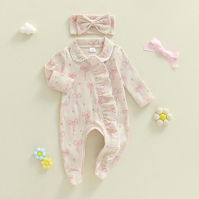 Newborn Baby Girl Fall Winter Outfits Clothes Knit Jumpsuit Ruffle Romper Newborn Coming Home Outfit for Baby Girl