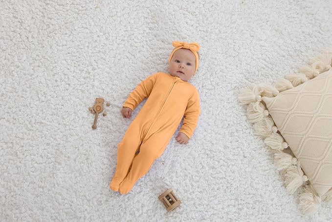 GUISBY Footed Long Sleeve Baby Pajamas with Zipper Cotton Infant Sleepwear