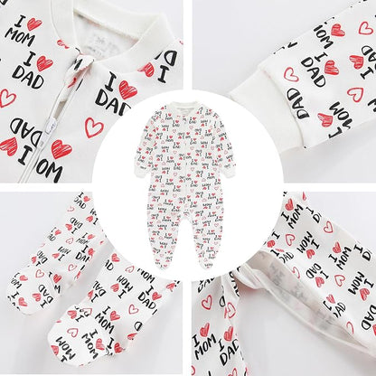 Baby Girls Boys Footed One-Piece Romper Cotton Long Sleeve Jumpsuit Zip Front Footie Romper 0-12 Month