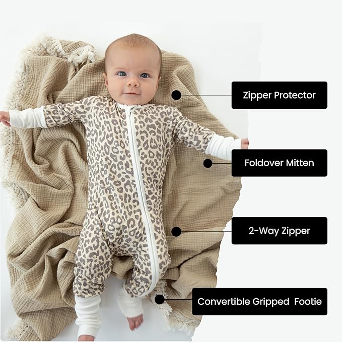 ITSY BITSY BOUTIQUE Viscose Bamboo Baby Pajamas - Boys and Girls Footie Sleeper Convertible 2-Way Zipper Sleeper