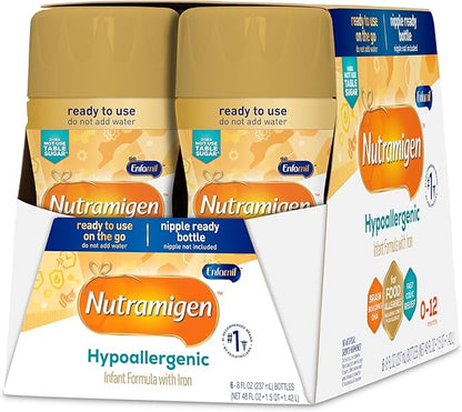 Enfamil Nutramigen Hypoallergenic Baby Formula with Iron, Lactose Free, Colic Relief from Cow's Milk Allergy Starts in 24 Hours, Brain Building DHA, Concentrated Liquid, 8 Fl Oz, 24 Bottles
