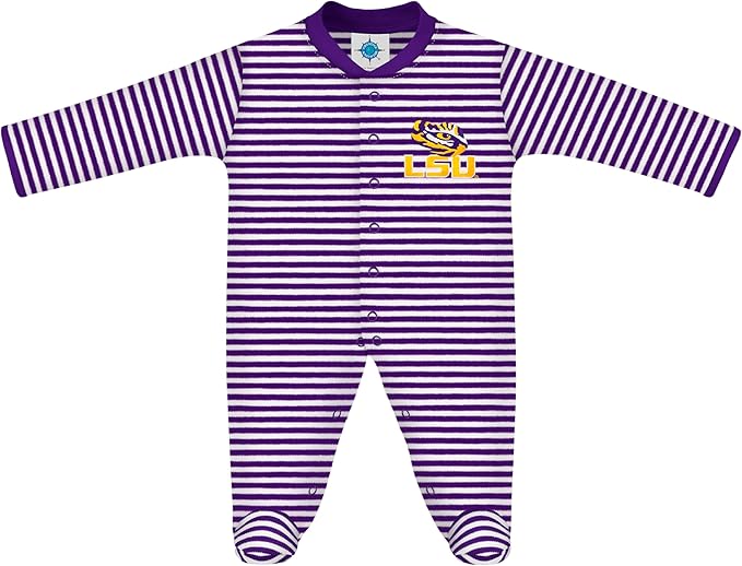 Creative Knitwear College Baby Striped Footed Romper - Team Logo, Multiple Colors, for Boys & Girls (0-9 Months)