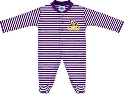Creative Knitwear College Baby Striped Footed Romper - Team Logo, Multiple Colors, for Boys & Girls (0-9 Months)