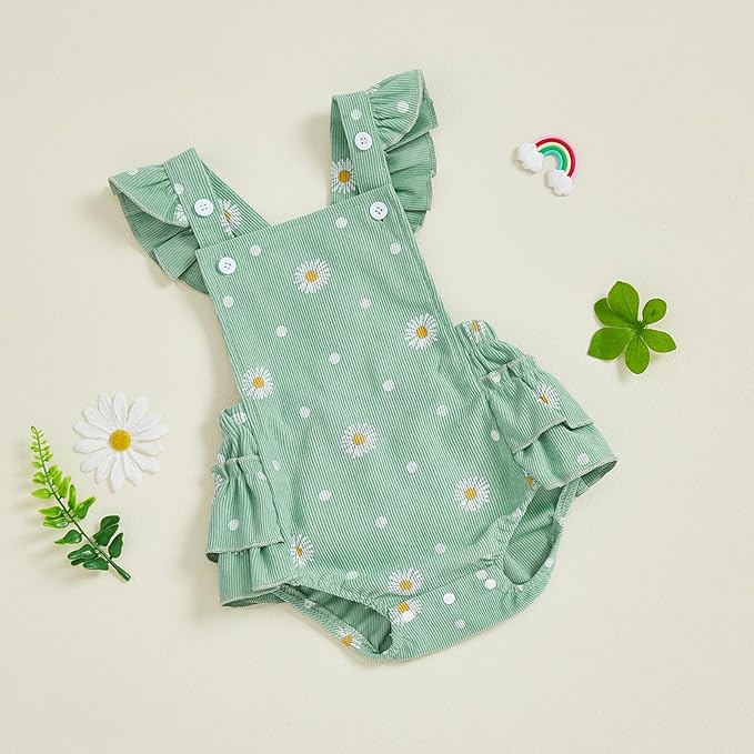 Thorn Tree Baby Girl Summer Clothes Newborn Outfit Ruffle Romper Infant Baby Dress Bow Headband Solid Cute Outfits Girls