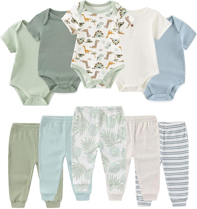 Baby Bodysuit and Pant Set Summer Ribbed Mix Match Infant Boy Girl Clothes Outfits