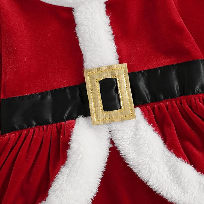 Newborn Christmas Outfit Baby Girl Plaid Romper Dress Infant Ruffle Long Sleeve Ribbed Bodysuit Headband Clothes