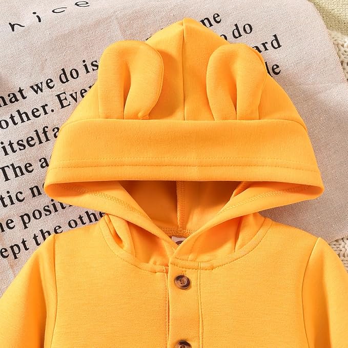 Unisex Baby Hooded Jumpsuit Infant Boy Girl Long Sleeves Romper Fall Winter Spring Outfits Preemie-18 Months