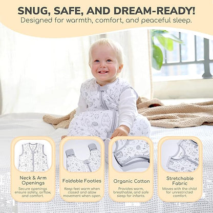Mama Cheetah Toddler Sleep Sack with Feet in 1.0 Tog Organic Cotton for Boys and Girls, Baby Sleep Bag with Legs and 2-Way Zipper, Early Walker Medium