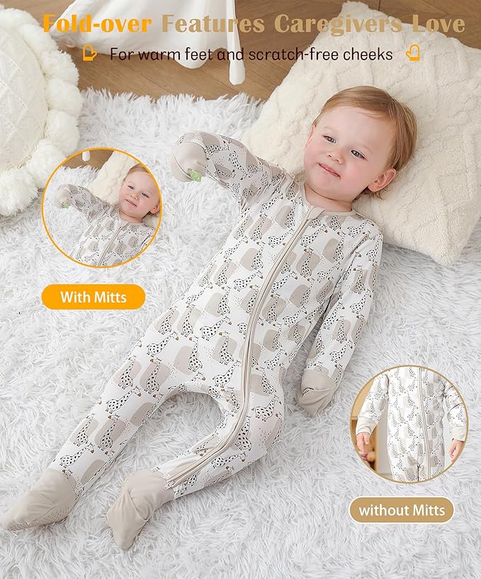 JunNeng Viscose from Bamboo Baby Boy Sleeper with Mitten Cuffs, Footless Soft Zippy Pajamas, Sleep N' Play Romper 0-18 Months