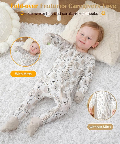 JunNeng Viscose from Bamboo Baby Boy Sleeper with Mitten Cuffs, Footless Soft Zippy Pajamas, Sleep N' Play Romper 0-18 Months