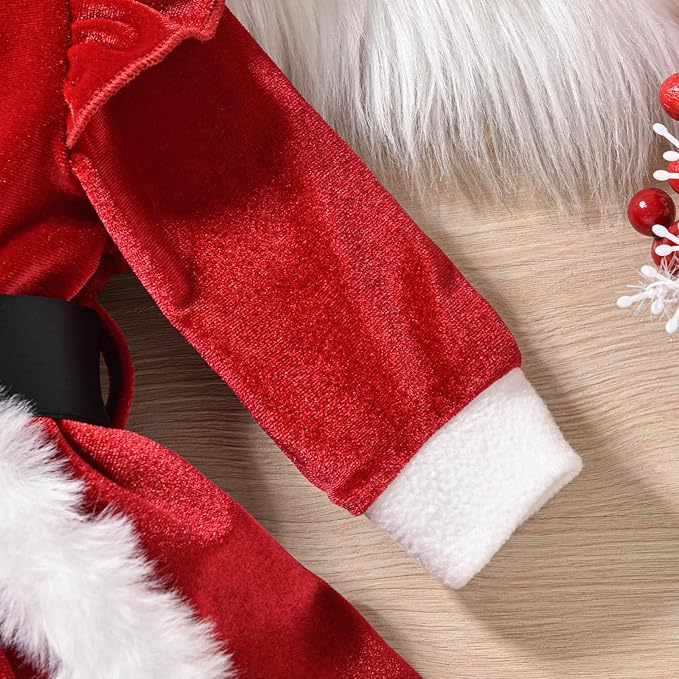 Newborn Infant Baby Girl Christmas Clothes Santa Claus Romper Dress Fur Trim Velvet Jumpsuit Bodysuit Hat Costume