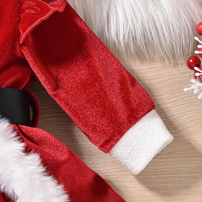 Newborn Infant Baby Girl Christmas Clothes Santa Claus Romper Dress Fur Trim Velvet Jumpsuit Bodysuit Hat Costume