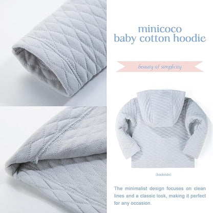100% Cotton Baby Fall Hoodies Jacket, Comfortable Soft and Warm Baby Spring Jacket,0-24Months Solid-Coloured Coat