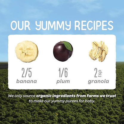 Happy Baby Organics Stage 2 Baby Food Pouches, Gluten Free, Vegan & Healthy Snack, Clearly Crafted Fruit & Veggie Puree, Apples, Bananas, Plums & Granola, 4 Ounces (Pack of 16)