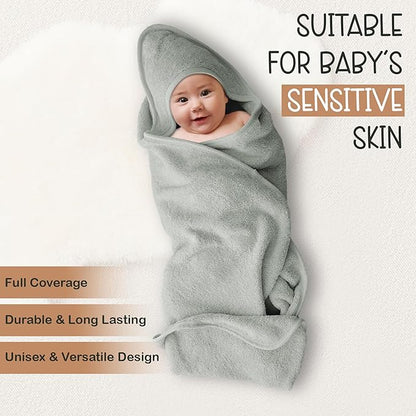 Organic Cotton Plush Woven Hooded Baby Towels, 31x31 Inches, Plush Bath Towels with Hood for Newborns and Kids, Girls & Boys (Moss Green, 31.4" L x 31.4" W)