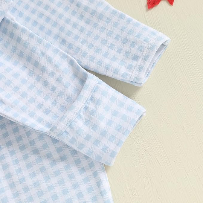 Gaono Newborn Baby Girl Romper Waffle Knit Striped Long Sleeve Doll Collar Heart Bow Jumpsuit Bodysuit Fall Winter Clothes