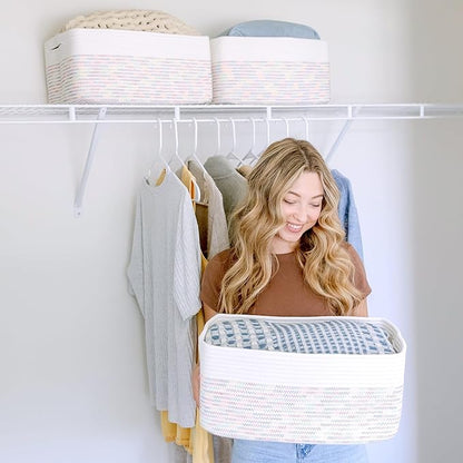 NaturalCozy Storage Baskets 16.8”x13”x7.6” Cotton Rope Woven Baskets for Organizing 3-Pack | Toy Storage Bins | Basket for Shelves, Laundry, Blanket, Clothes, Closet, Kitchen, Bathroom, Gifts