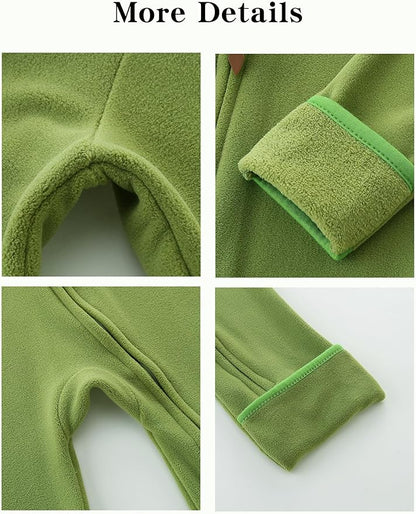 Newborn Baby Bear Onesie Winter Snowsuit With Fold-over Mittens & Footies Zip Up Baby Fleece Jumpsuit 0-18M