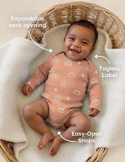 Yoofoss Baby Bodysuits 100% Organic Cotton Baby Onesie Long Sleeve Baby Boys Girls Clothes Soft Newborn Infant Romper, 3 Pack