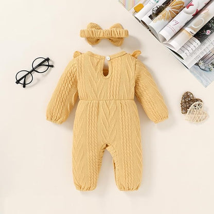 Happy Town Baby Girl Romper Infant Fall Winter Clothes Ruffle Sweater Long Sleeve Bodysuit Jumpsuit and Headband