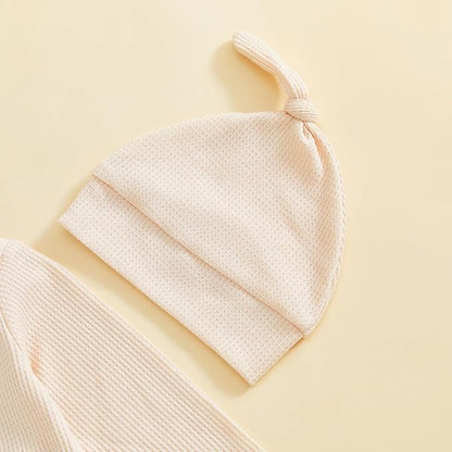 Baby Valentines Outfit Girl Boys Long Sleeve Footie Rib Onesie knot Hat Spring Clothes Newborn Outfits Infant Set