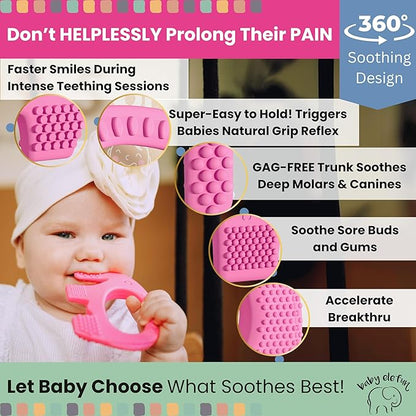 Baby Elefun Baby Teething Toys 5X Pain Relief Zero Delay 6-12 Months Pink