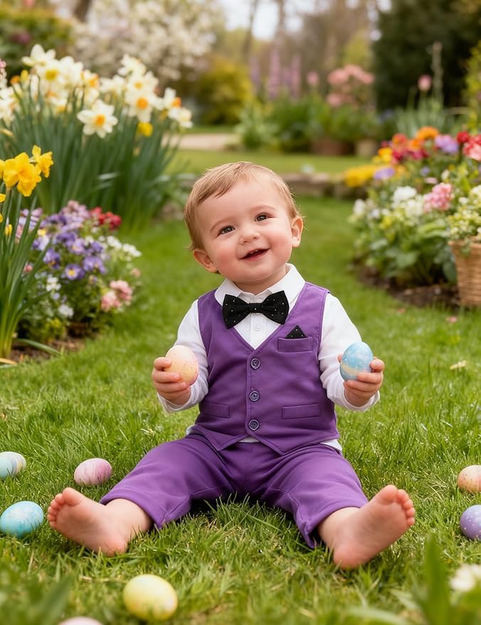 A&J DESIGN Baby Boy Suits Clothes Infant Toddler Formal Gentleman Outfits, Dress Shirt + Vest + Bow Tie + Pants Wedding Set