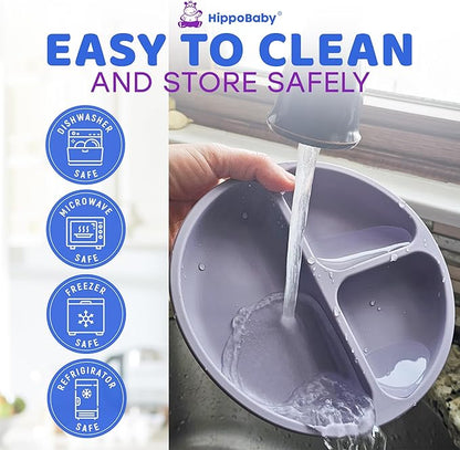 Baby Led Weaning Supplies | 10 Piece Silicone Feeding Set | Baby Toddler Bib Cup Divided Plate and Bowl Self Feeding Spoons Dish Set | Baby Utensils | Toddler Feeding Supplies (Lavender)