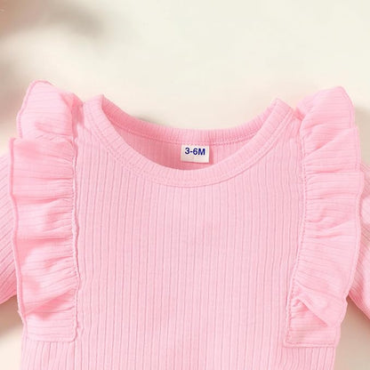 0-24M Infant Ribbed Romper Baby Girls Knit Ruffle Bodysuit Toddler Girl Solid Color Jumpsuit Holiday Shirt Tpos