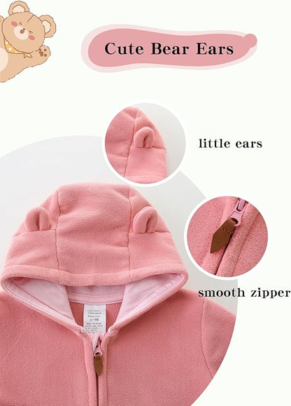 Newborn Baby Bear Onesie Winter Snowsuit With Fold-over Mittens & Footies Zip Up Baby Fleece Jumpsuit 0-18M