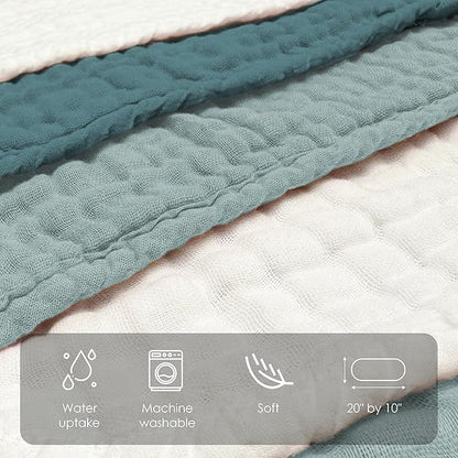 Sunny zzzZZ Baby Muslin Washcloths -100% Cotton Muslin Soft Baby Bath Wash Cloths and Absorbent Burp Cloths for Newborns Kids Girls and Boys -12 Pack, 12x12 Inches - White+Light Emerald Series