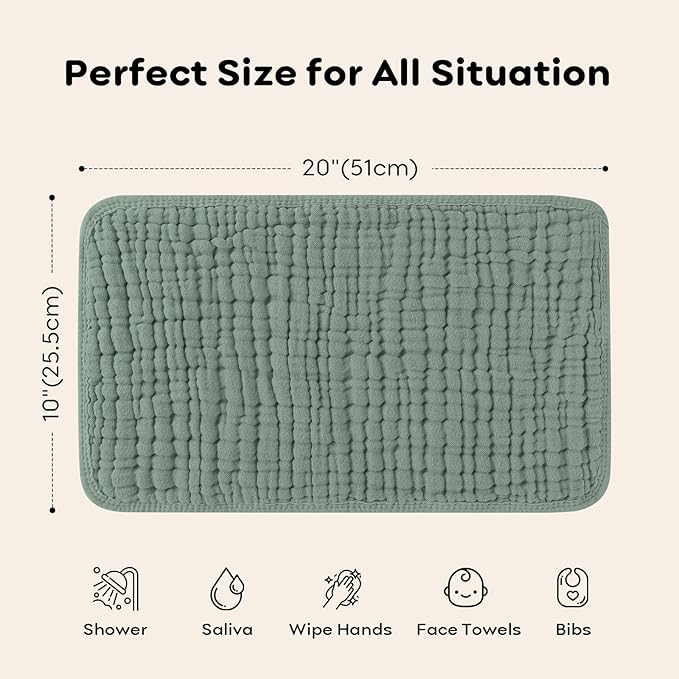 Looxii Muslin Burp Cloths 100% Cotton Muslin Cloths Large 20''x10'' Extra Soft and Absorbent 6 Pack Baby Burping Cloth for Boys and Girls White+Green