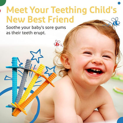 Silicone Baby Teethers 0-6 Months, Textured Baby Teething Toys 3-6 Months, Toddler Molar Teething Relief Sticks, Freezable Chew Straws for Babies 6-12 Month Girl Boy Infant (Blue/Orange)