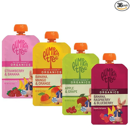 Peter Rabbit Organics Fruit Flavors Variety Pack - Squeezable Snack Pouches, 4 oz. (Pack of 36)